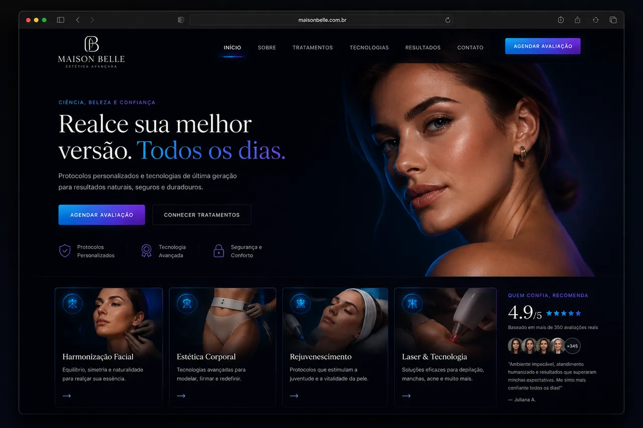 Mockup de site de estética