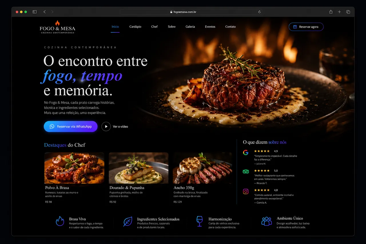 Mockup de site de restaurante