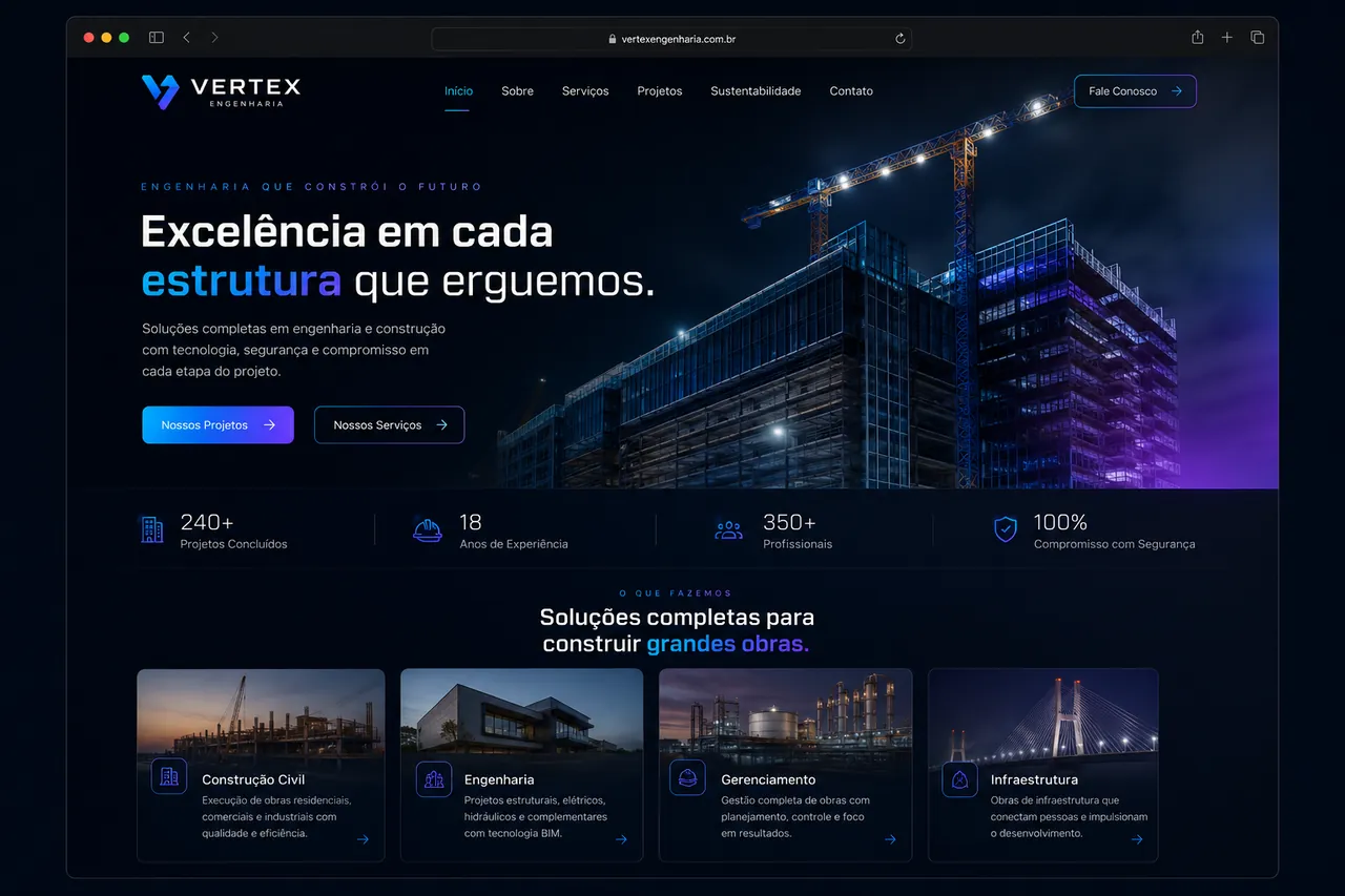 Mockup de site de engenharia